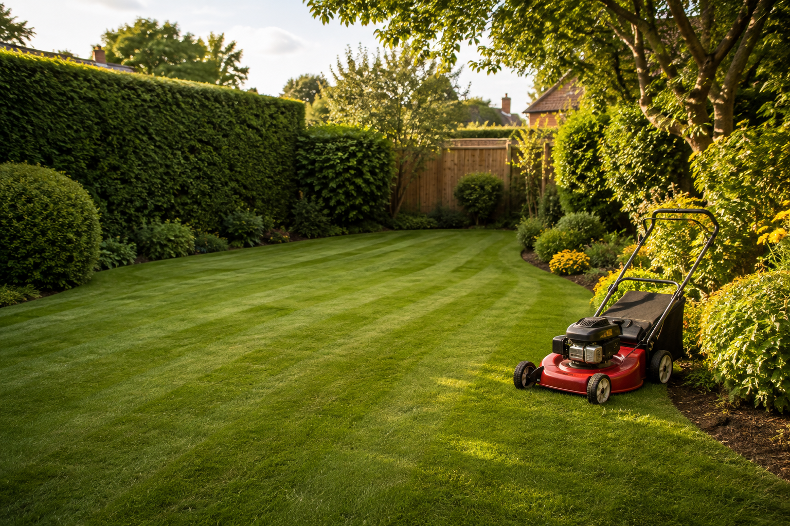 Illustrative freshly maintained green garden